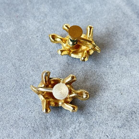 Lovely Vintage Green & Red Enamel Turtle Screw-back Earrings Gold-tone - Picture 7 of 16